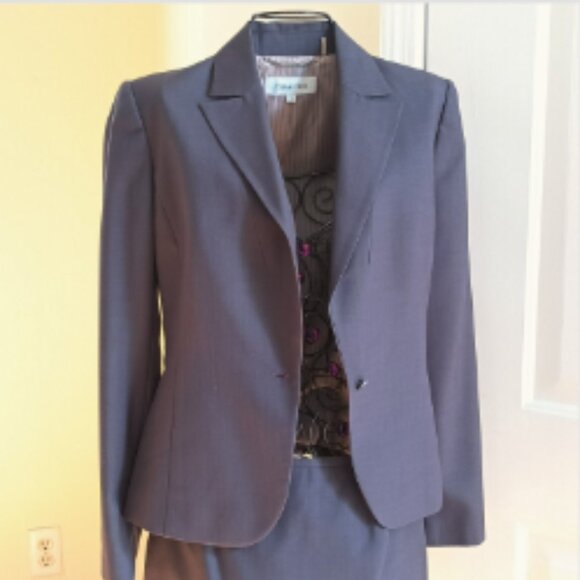Calvin Klein Pencil Skirt Suit Set Lined Blazer Gray One Button Knee Length Sz 2 - Picture 8 of 15